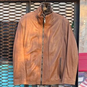 Andrew Marc lambskin leather jacket with rabbit fur interior size L Men Cognac